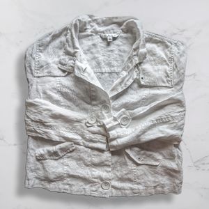CAbi #333 White 100% Linen Topside Topper Button Up Jacket - L